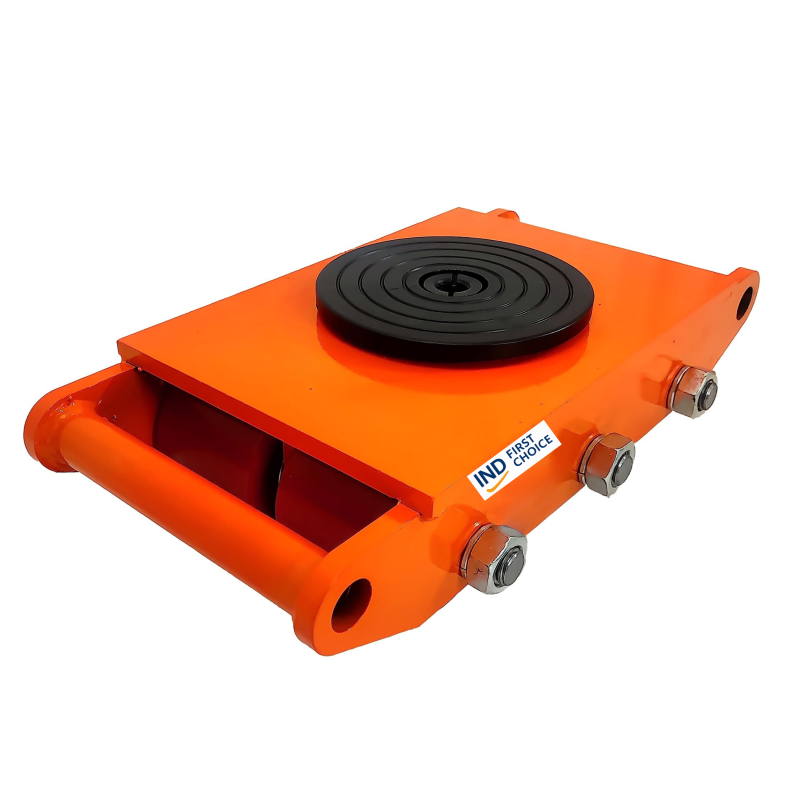 IND FIRST CHOICE Heavy Duty Cargo Trolley, Steel Frame, 8 Ton Capacity, 37 x 19 x 9.5 cm, 6 PU Wheels, Orange, 14 Kg Self Weight