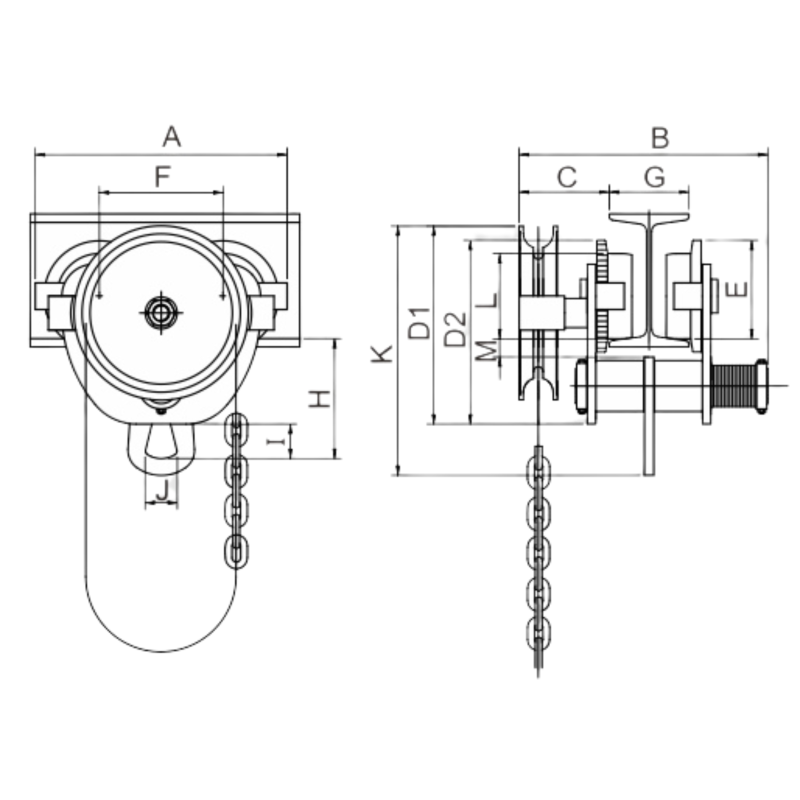 IND First Choice Industrial Gear Trolley, 2 Ton Load Capacity, 3 Meter Rope Length, Heavy-Duty Steel Construction