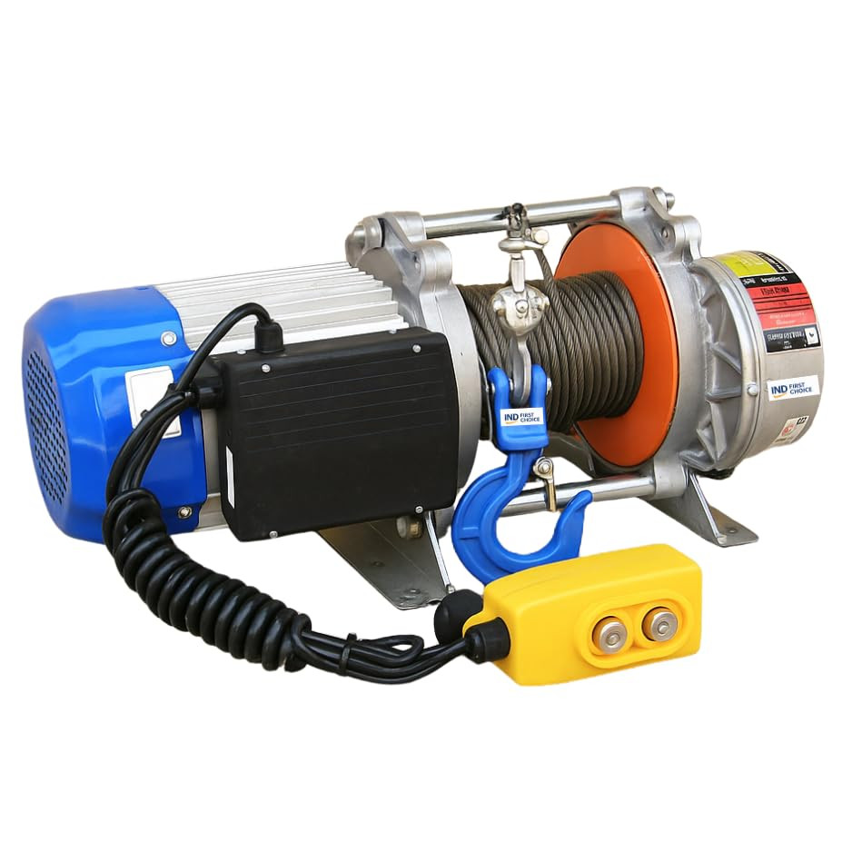 IND First Choice KCD Winch Hoist 8mm Wire, 50 Meter, 4 HP Motor, 500-1000 kg Lifting Capacity – Electric Double Line Hoist for Construction, Warehouses & Industrial Use