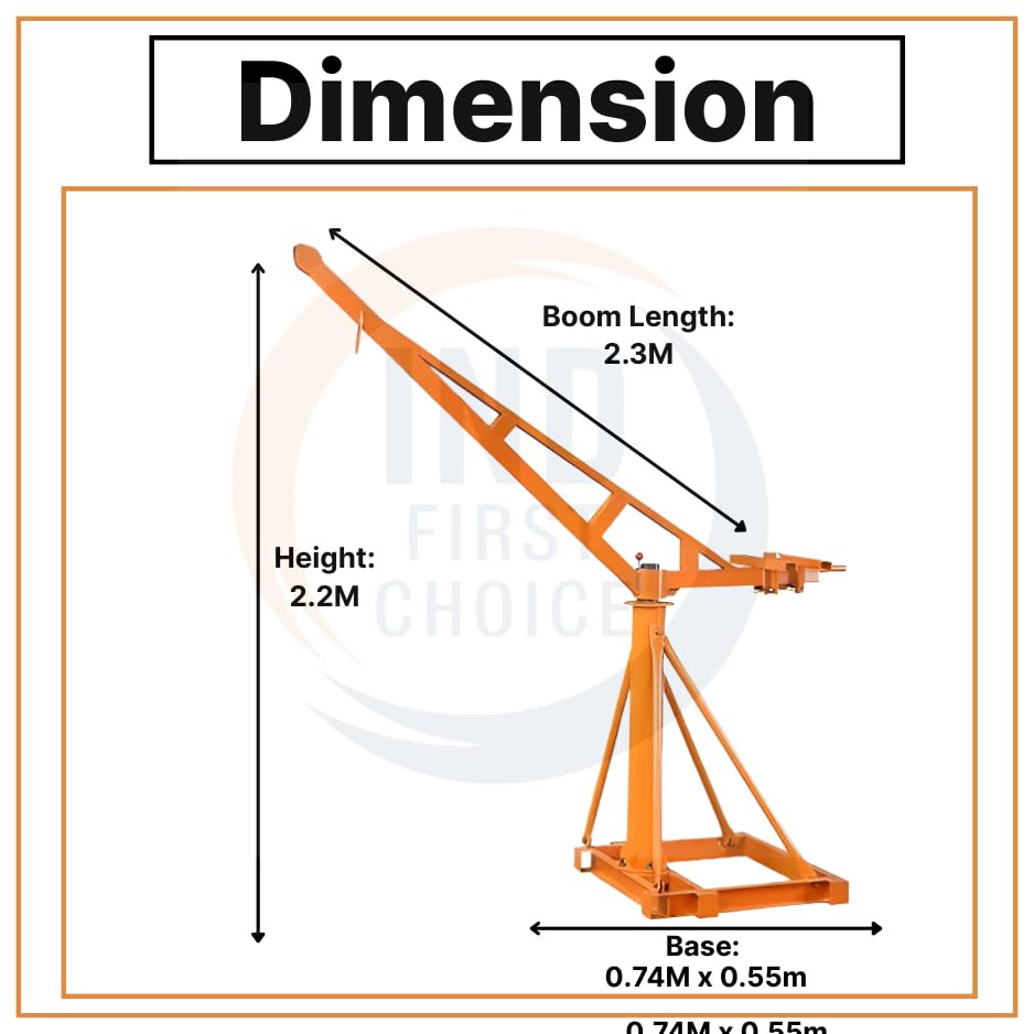 IND FIRST CHOICE Heavy Duty Mini Construction Crane | 45 Kg Frame | 500 Kg Load Capacity | 3 HP Copper Motor | 7mm x 30m Wire Rope | 360° Rotating Boom | Portable Lifting Machine with KCD Electric Win