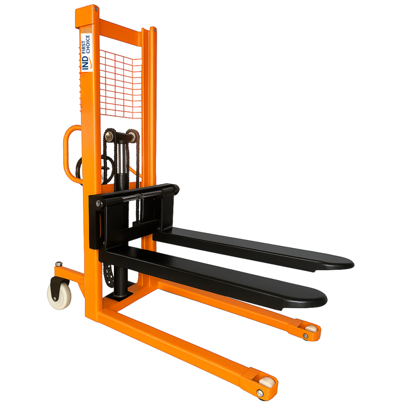 IND FIRST CHOICE Manual Hydraulic Stacker, 3 Ton Capacity, 1.6 Meter Lift, Steel Frame, Long Forks (1170 × 650 mm), Protective Mesh, Nylon Wheels