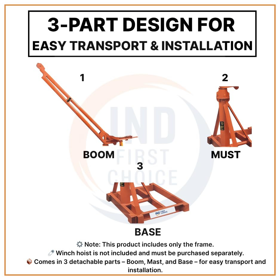 IND FIRST CHOICE Heavy Duty Mini Construction Crane | 95 Kg Frame | 500 Kg Load Capacity | 7mm x 30m Wire Rope | Portable Material Lifting Machine for Construction Sites & Rooftops