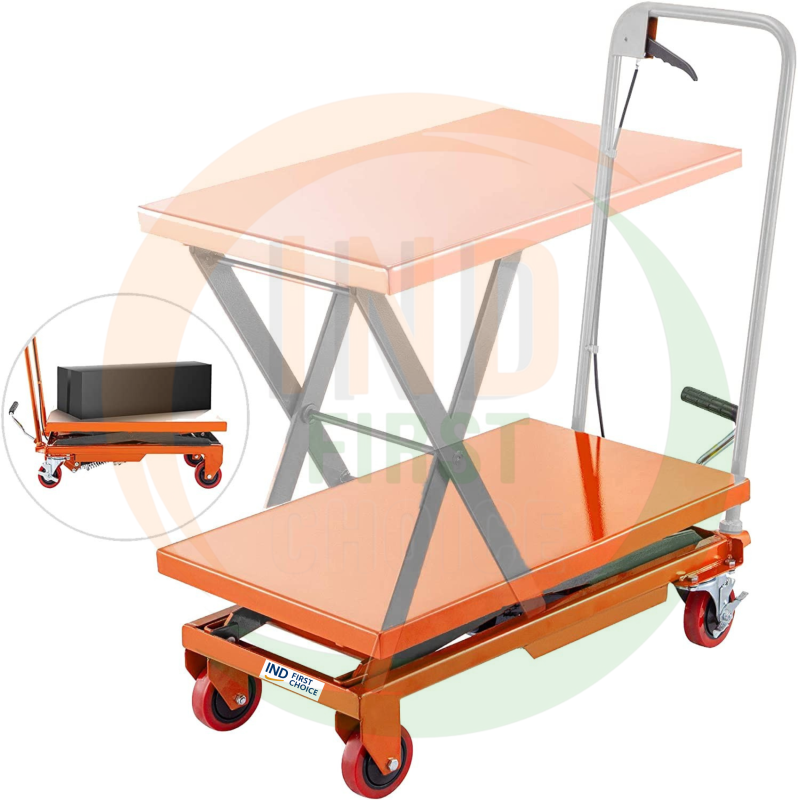 IND FIRST CHOICE Manual Hydraulic Scissor Lift Table, 1000 Kg Capacity, Heavy-Duty Platform with Wheels, 2 Meter Lifting Height, 150 Kg Self Weight