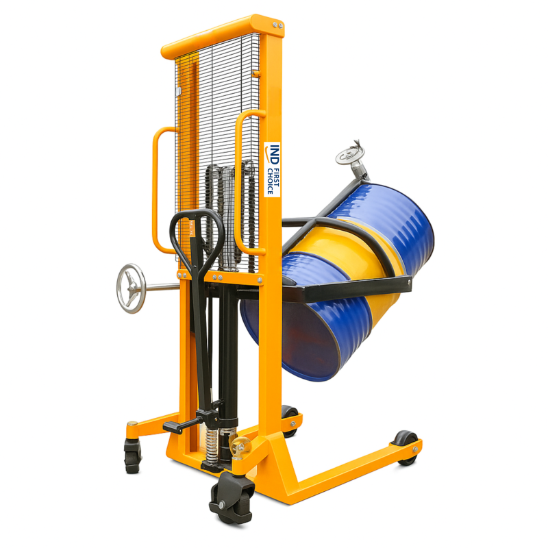 IND FIRST CHOICE Industrial Manual Drum Stacker, Heavy-Duty Hydraulic Barrel Lifter, Mobile Drum Handler with Wheels, 350 KG Lifting