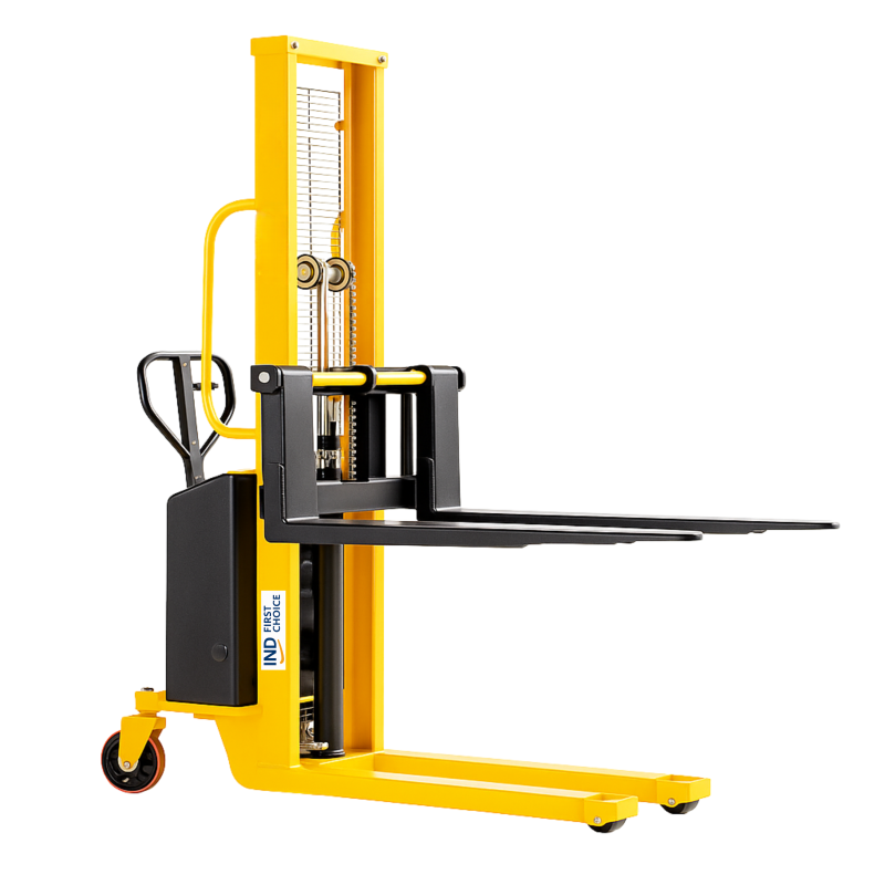 IND FIRST CHOICE Semi Electric Stacker, 1 Ton Capacity, 2 Metre Lift Height, Heavy-Duty Steel Frame, 1150x650mm Fork