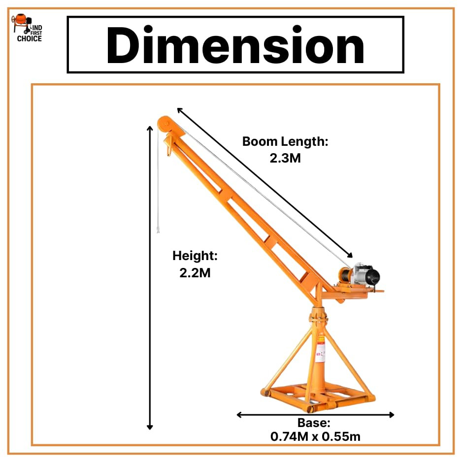 IND FIRST CHOICE Heavy Duty Mini Construction Crane | 95 Kg Frame | 500 Kg Load Capacity | 8mm x 50m Wire Rope | Portable Material Lifting Machine for Construction Sites & Rooftops